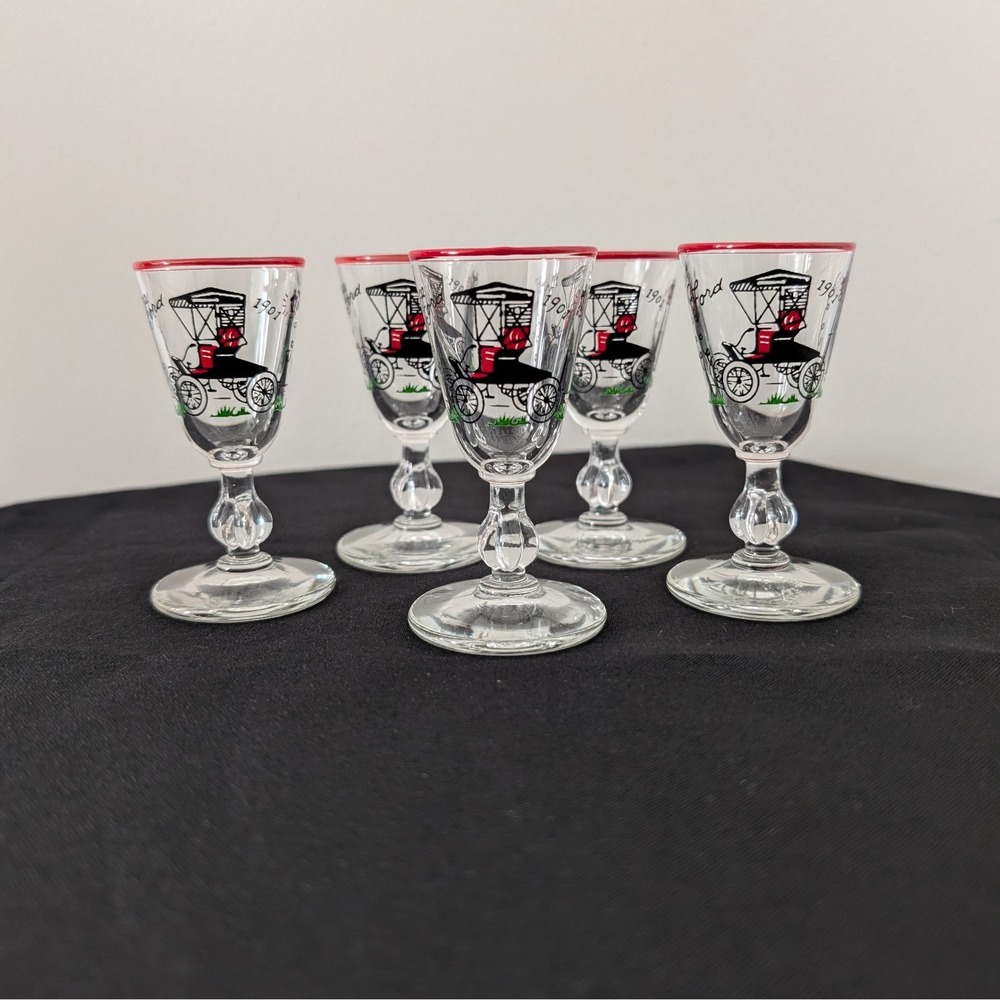 Vintage Libbey 1901 Ford Model T‎ Horseless Carriage Shot Glasses Set Of 5